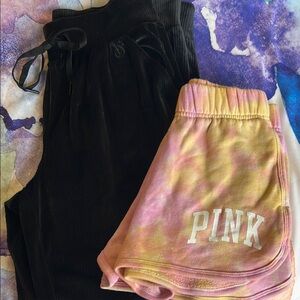 Victorias Secret Black Pants and Pink Tie-Dye Shorts